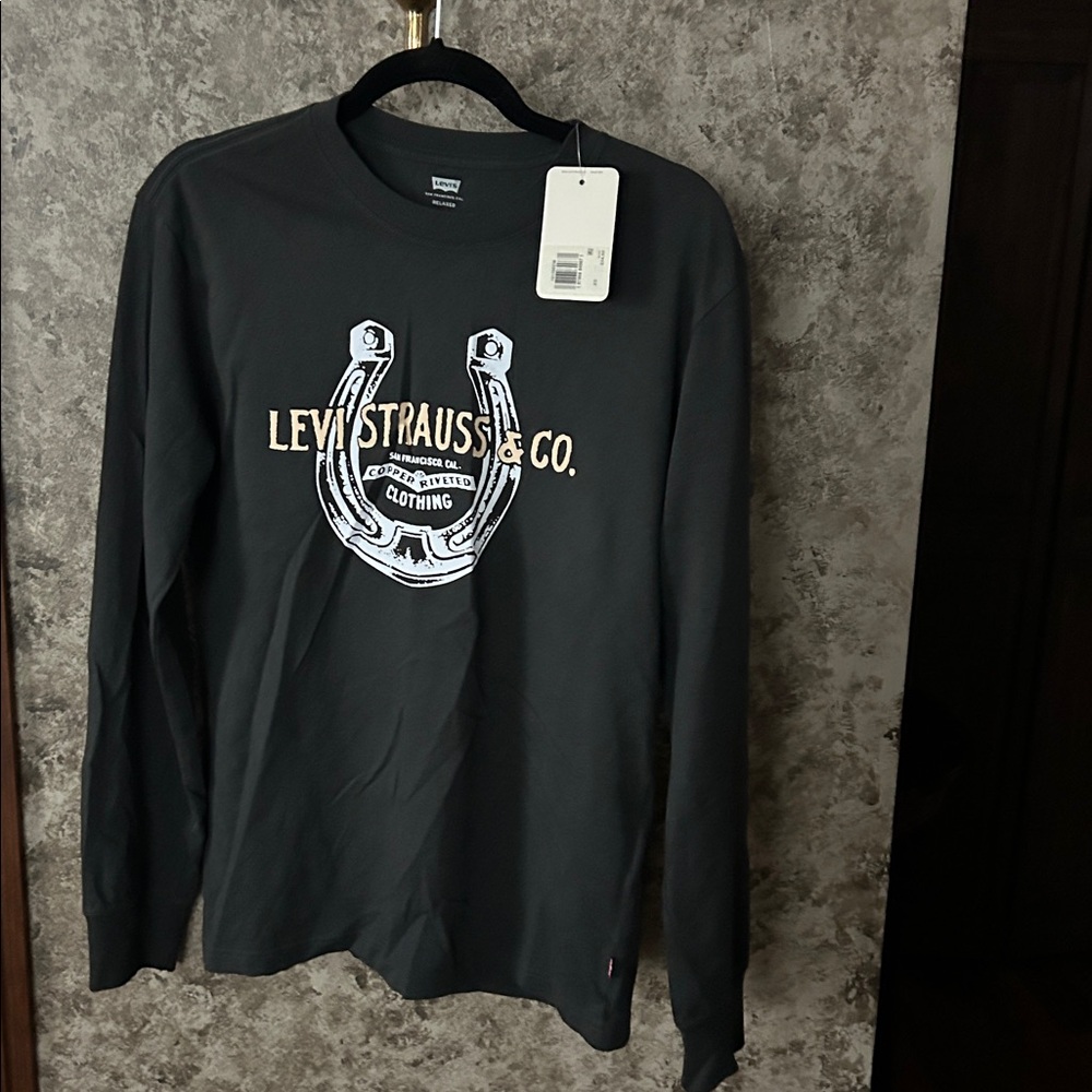 Women’s Levi’s Relaxed Fit XS Long Sleeve Horseshoe Logo Shirt Gray